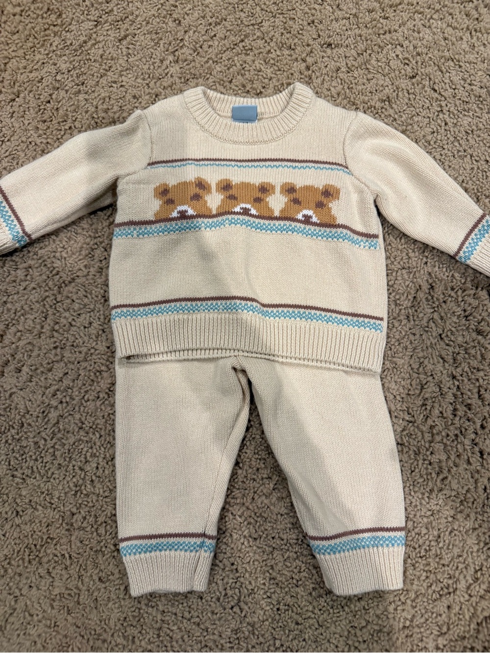 Cream Knit Baby Set with Teddy Motif